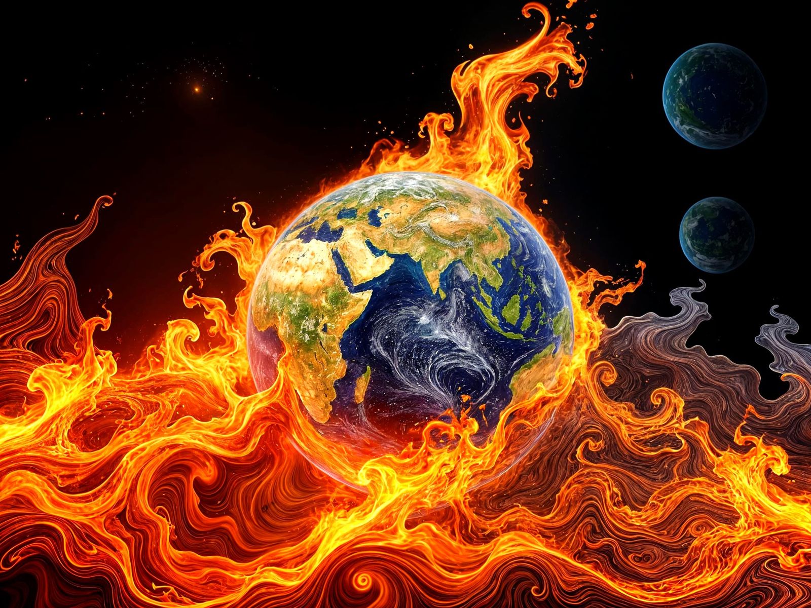Earth Engulfed in Flames: A Surreal Global Warming Concept