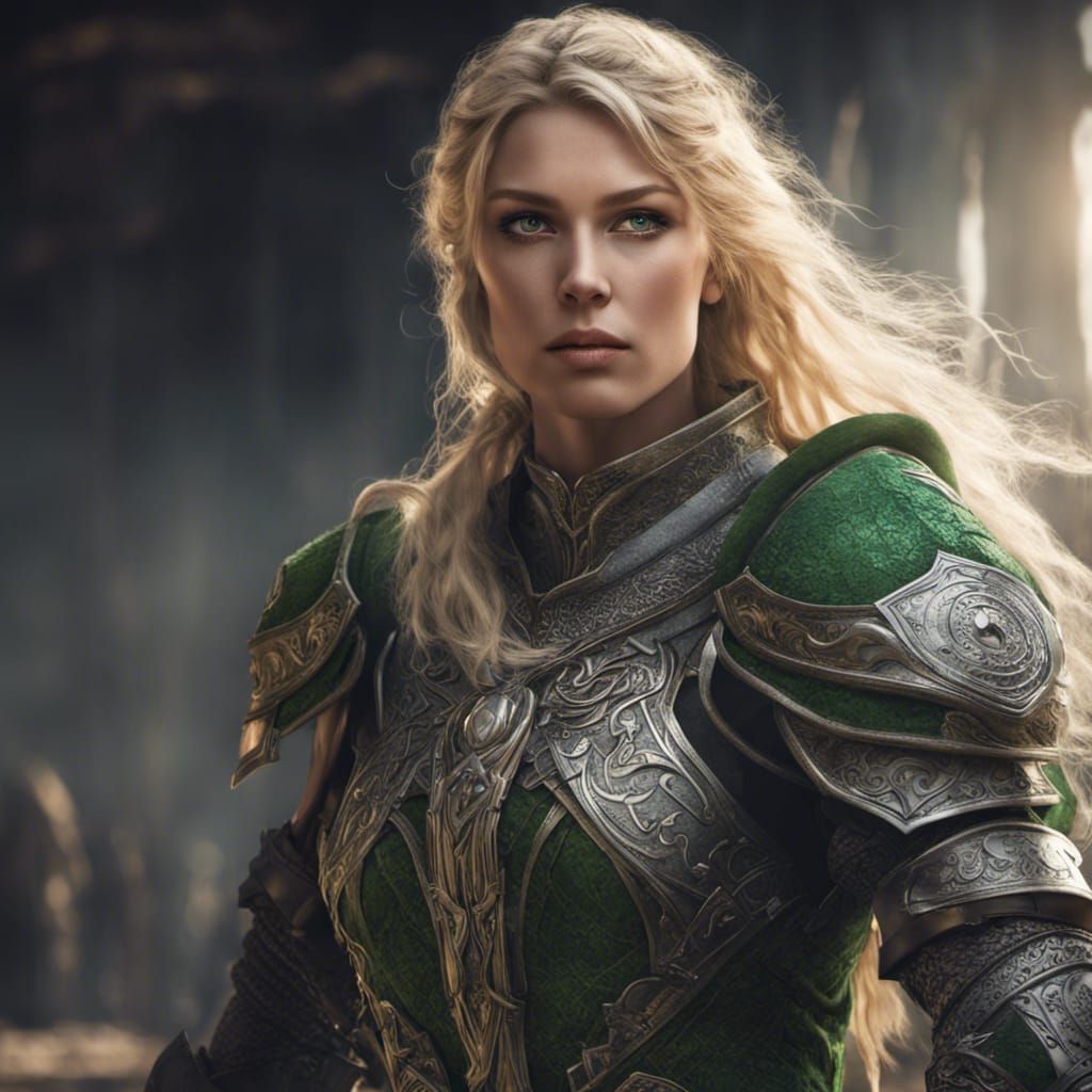 Nordic Valkyrie Knight with Green Eyes in HDR