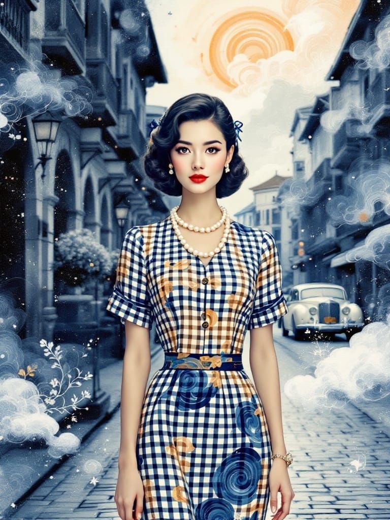 Elegant Woman in Suminagashi Style