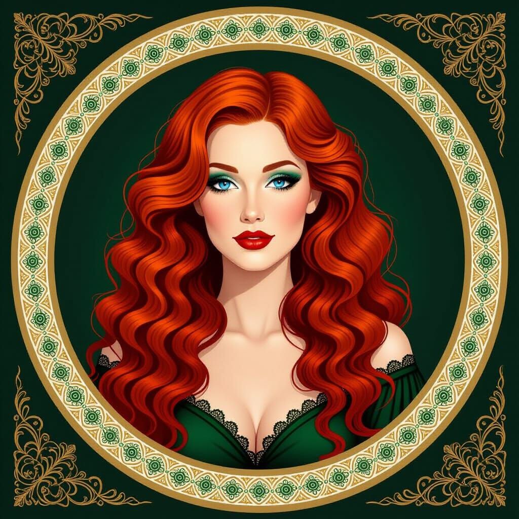 Beautiful Irish Woman with Red Curly Hair and Blue Eyes