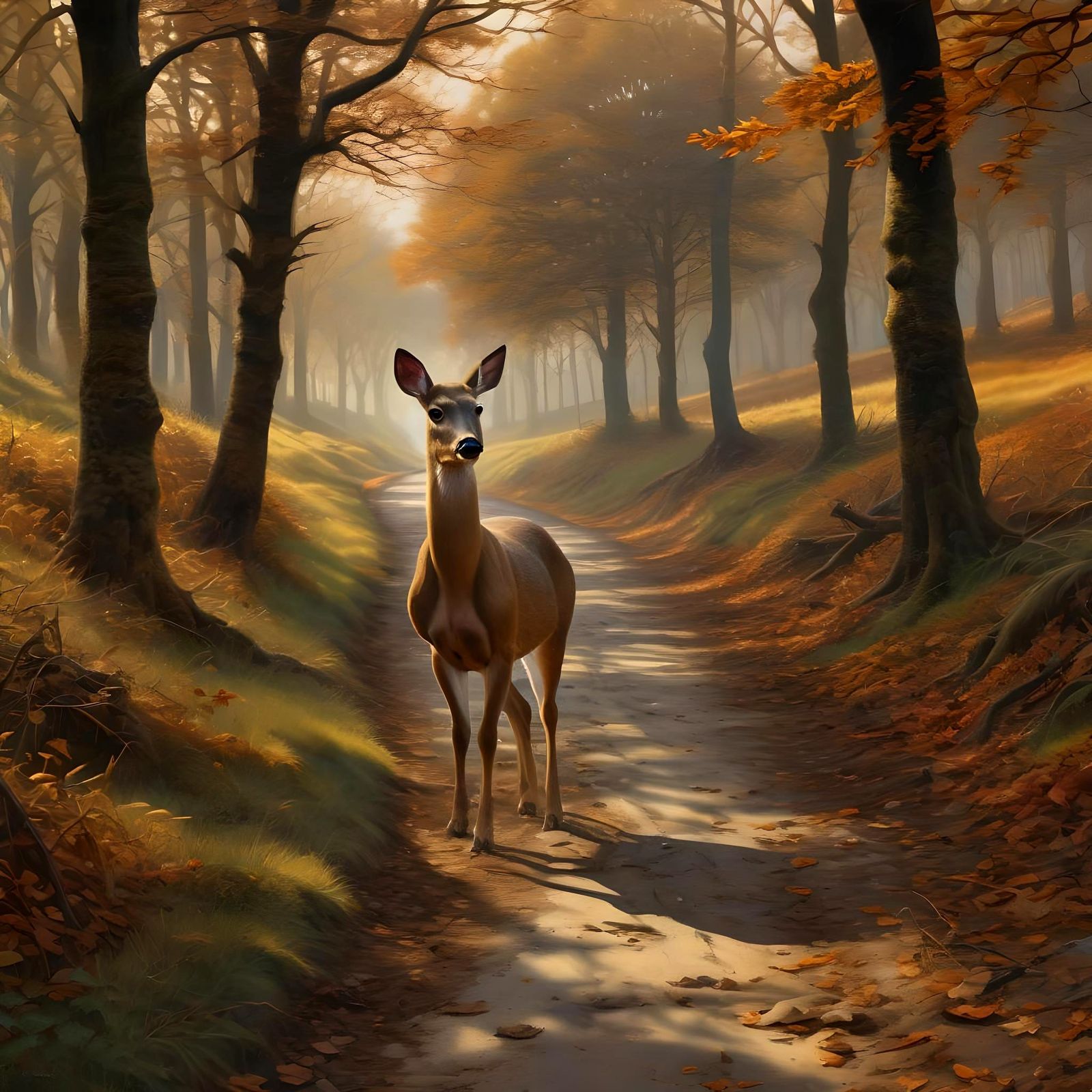 Roe Deer in Autumn Light: Hyperrealistic Impasto Painting