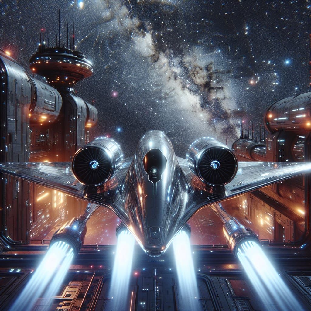 Sleek Space Plane Approaches Abandoned Space Station in Cosm...