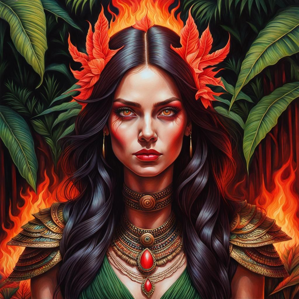 Stunning Color Pencil Sketch portrait beautiful Burning Woman