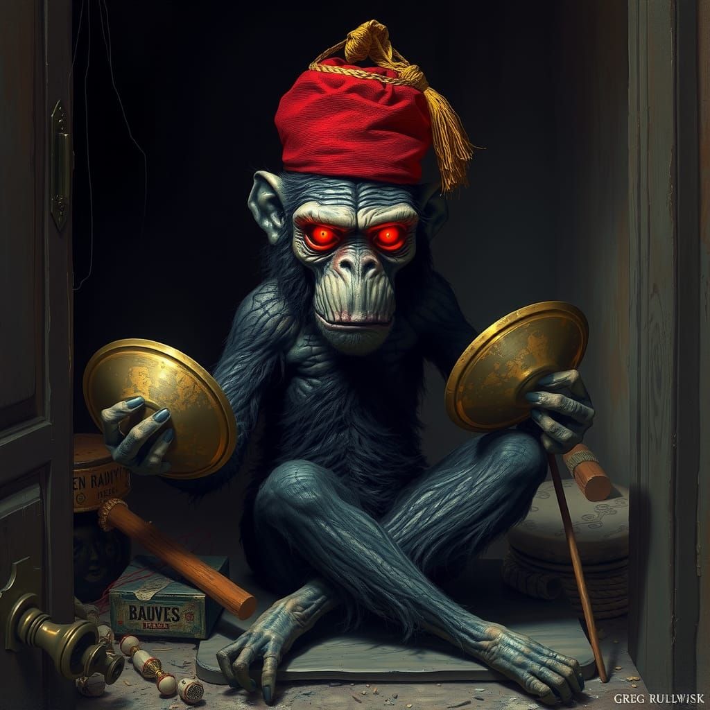 Creepy Monkey Toy in Gothic Horror Style