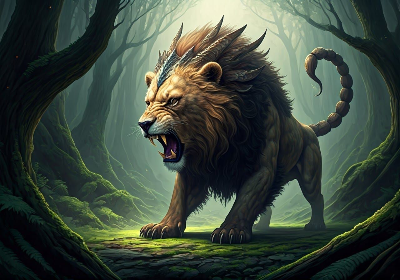 Lion-Kodiac Scorpion Hybrid in Dark Fantasy Art