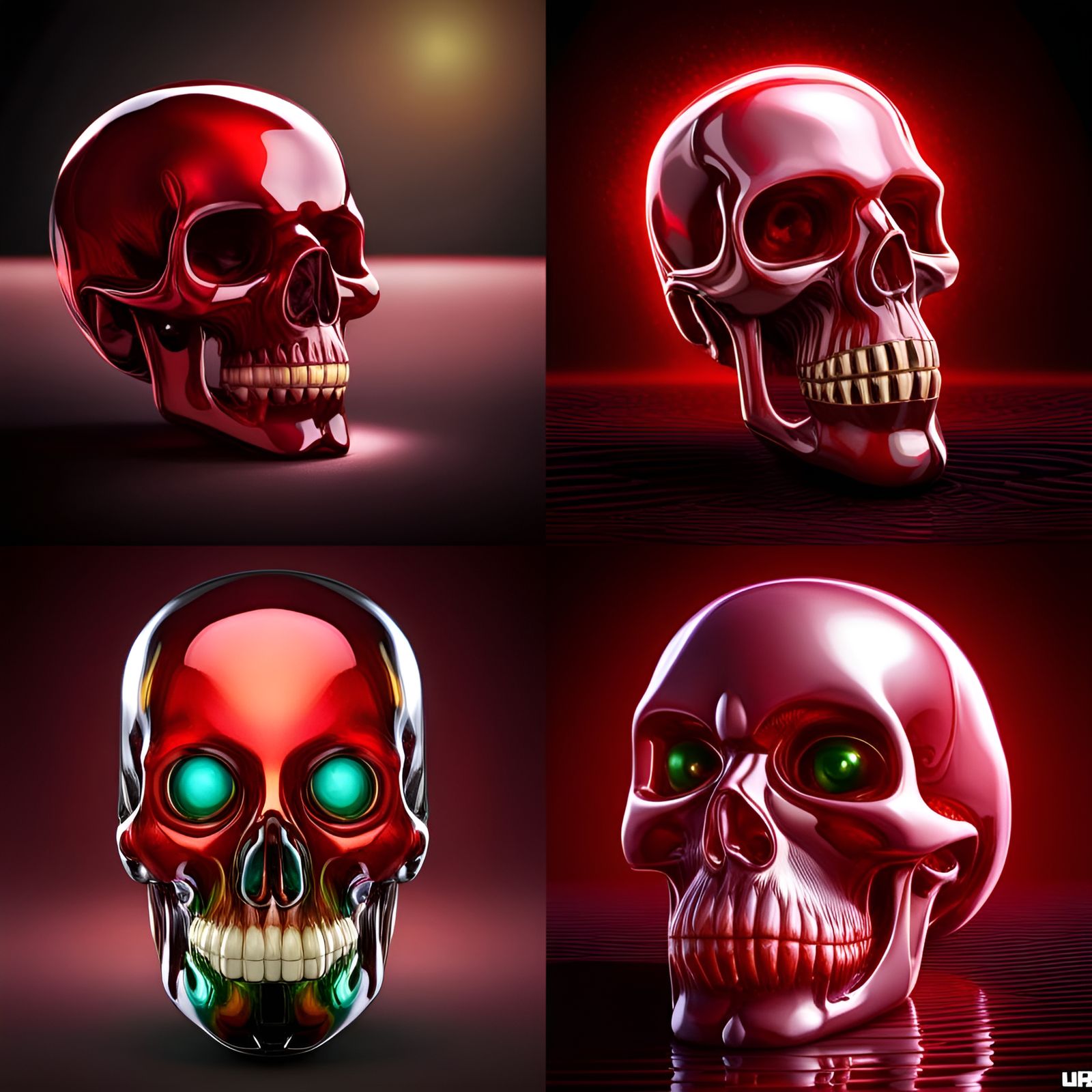 Melting Glass Skull with Ruby Eye and Emerald Tooth