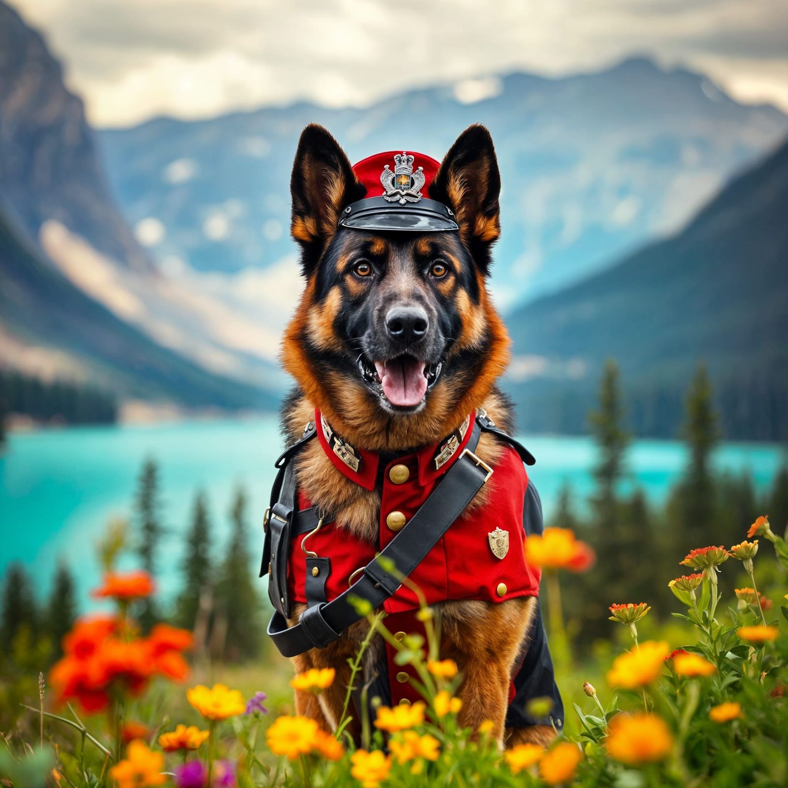 German Shepherd in Royal Canadian Mounted Police Uniform in....