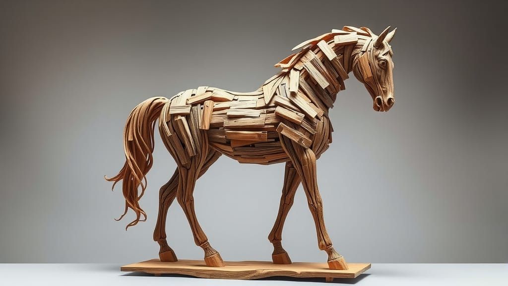 Rustic Horse Sculpture Crafted from Weathered Planks