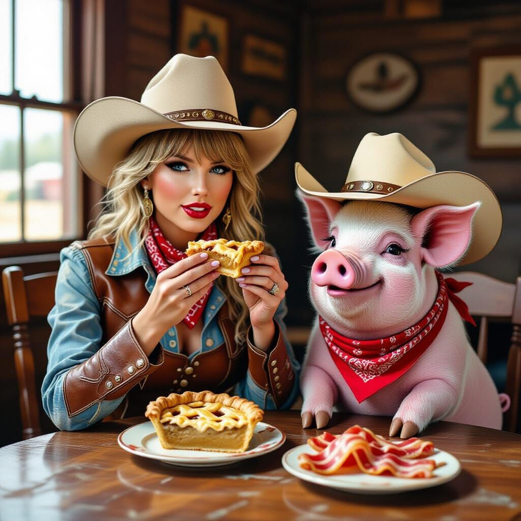 Taylor Swift and Pig in Old West Saloon