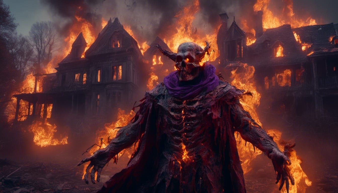 Fiery Spirit Emerges from Burning Mansion