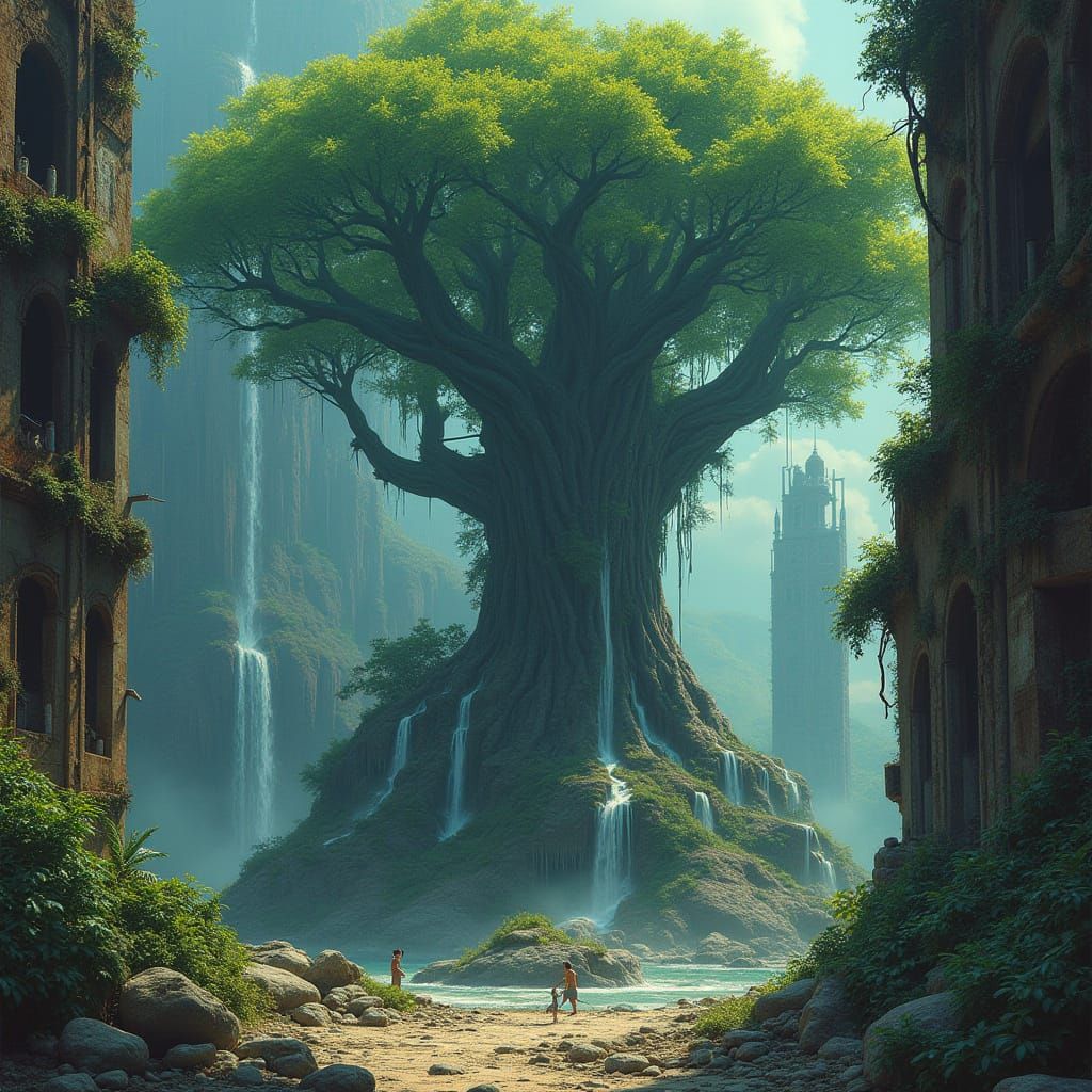 Bioluminescent Tree in Forgotten Sci-Fi City