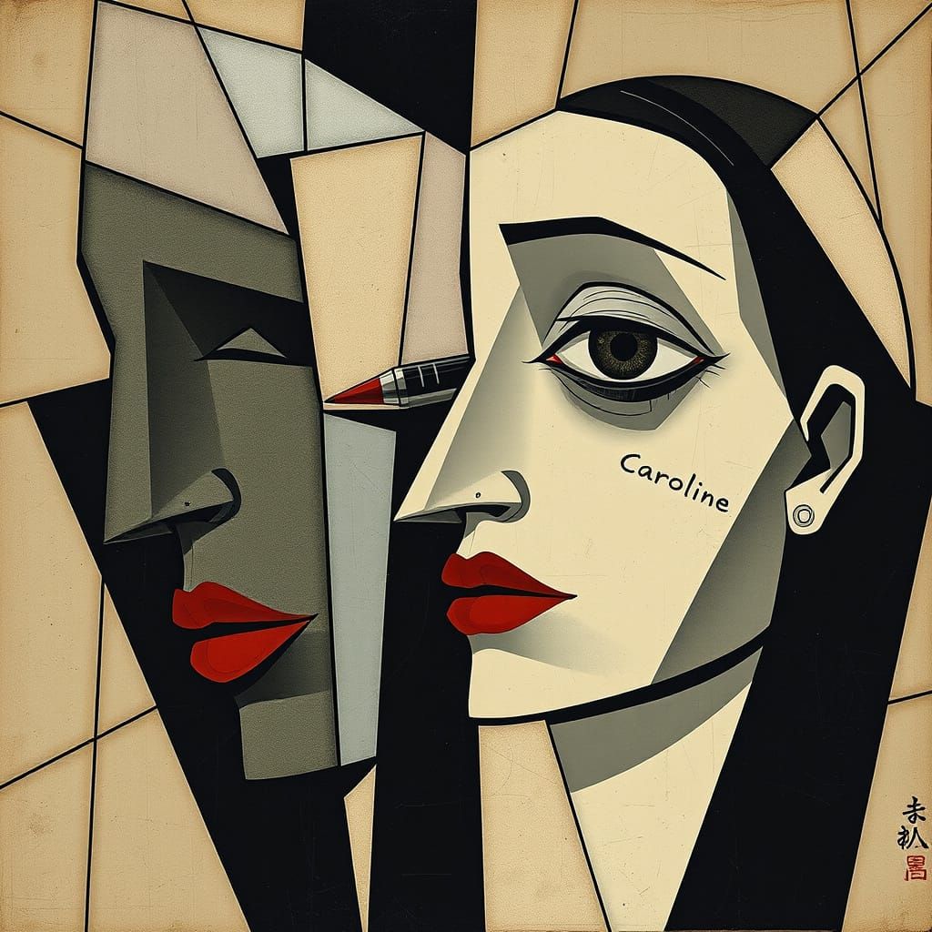 Cubist Figures Depicting Harassment and Gratitude