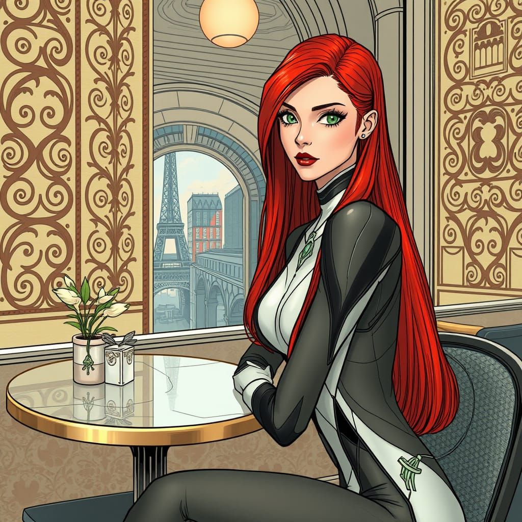 Redhead in Neo-Paris: Ligne Claire Sci-Fi Art