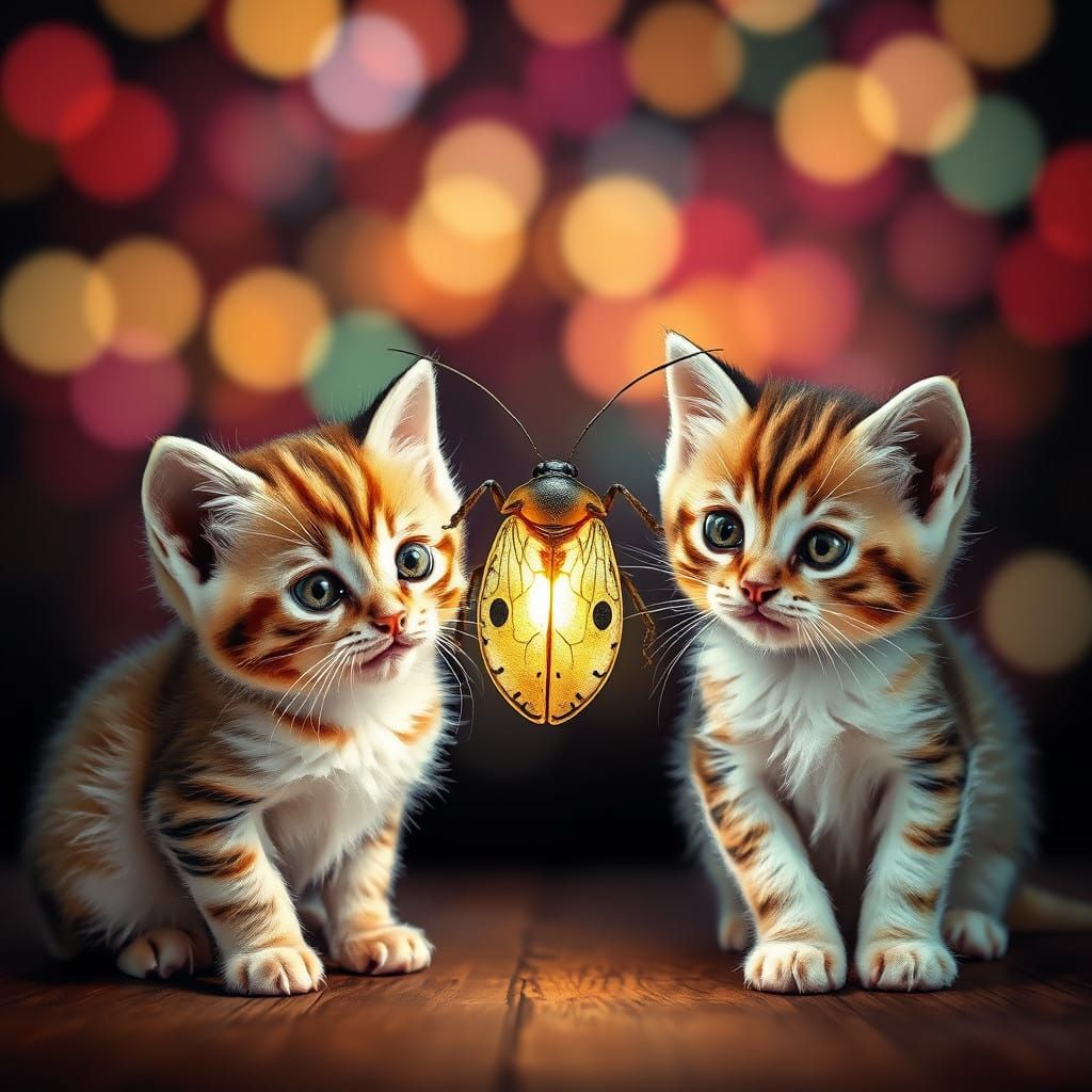 Whimsical Impressionist Kitten Interlude with Glowing Lightn...