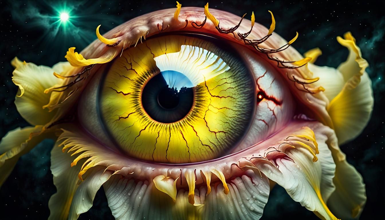 Eerie Alien Iris with Glowing Eye in Deep Space