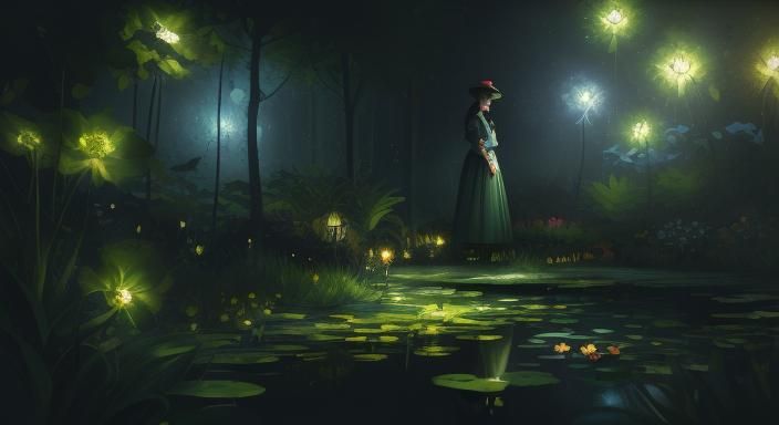 Woman in Midnight Garden: Impressionist Oil Painting