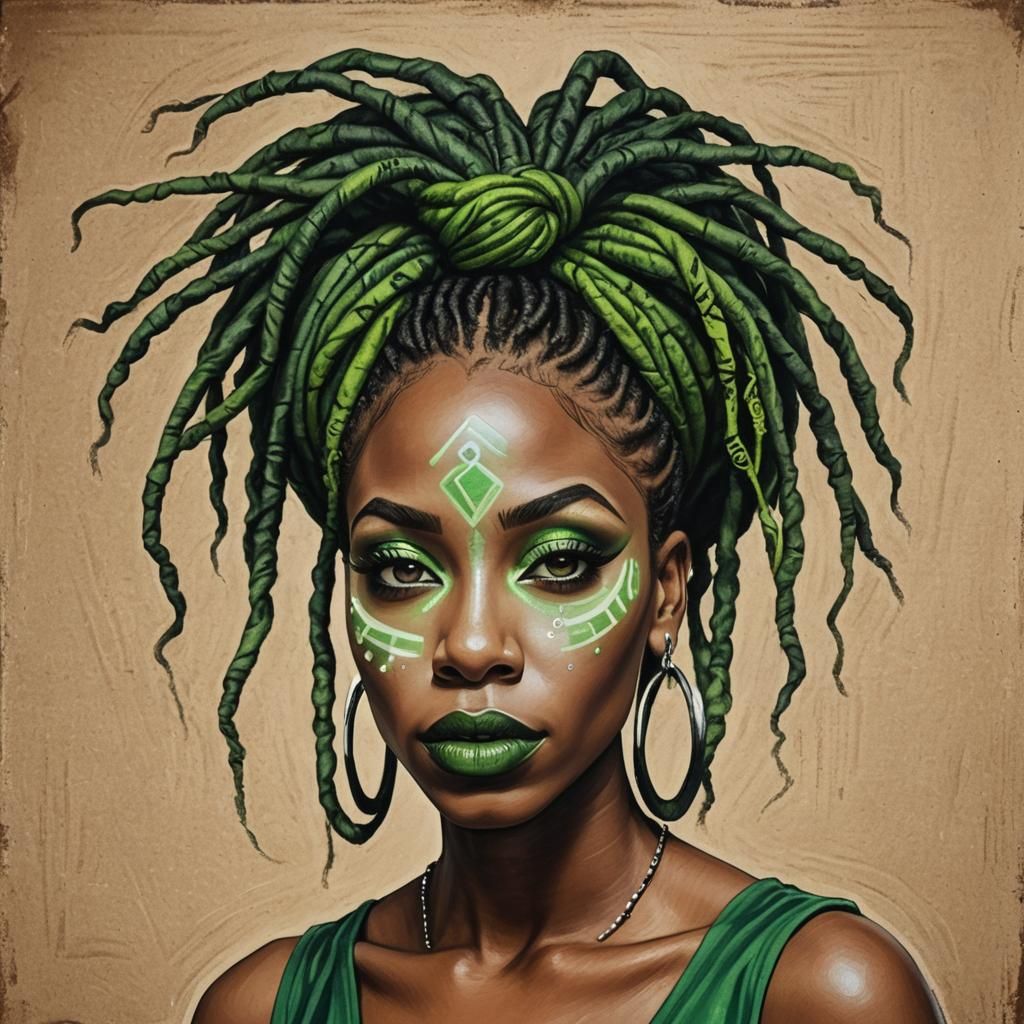 African American Woman Portrait in Chalk Art Style