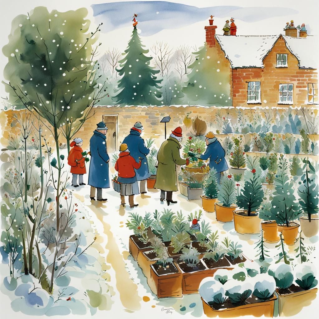 Festive Winter Garden Nursery Scene