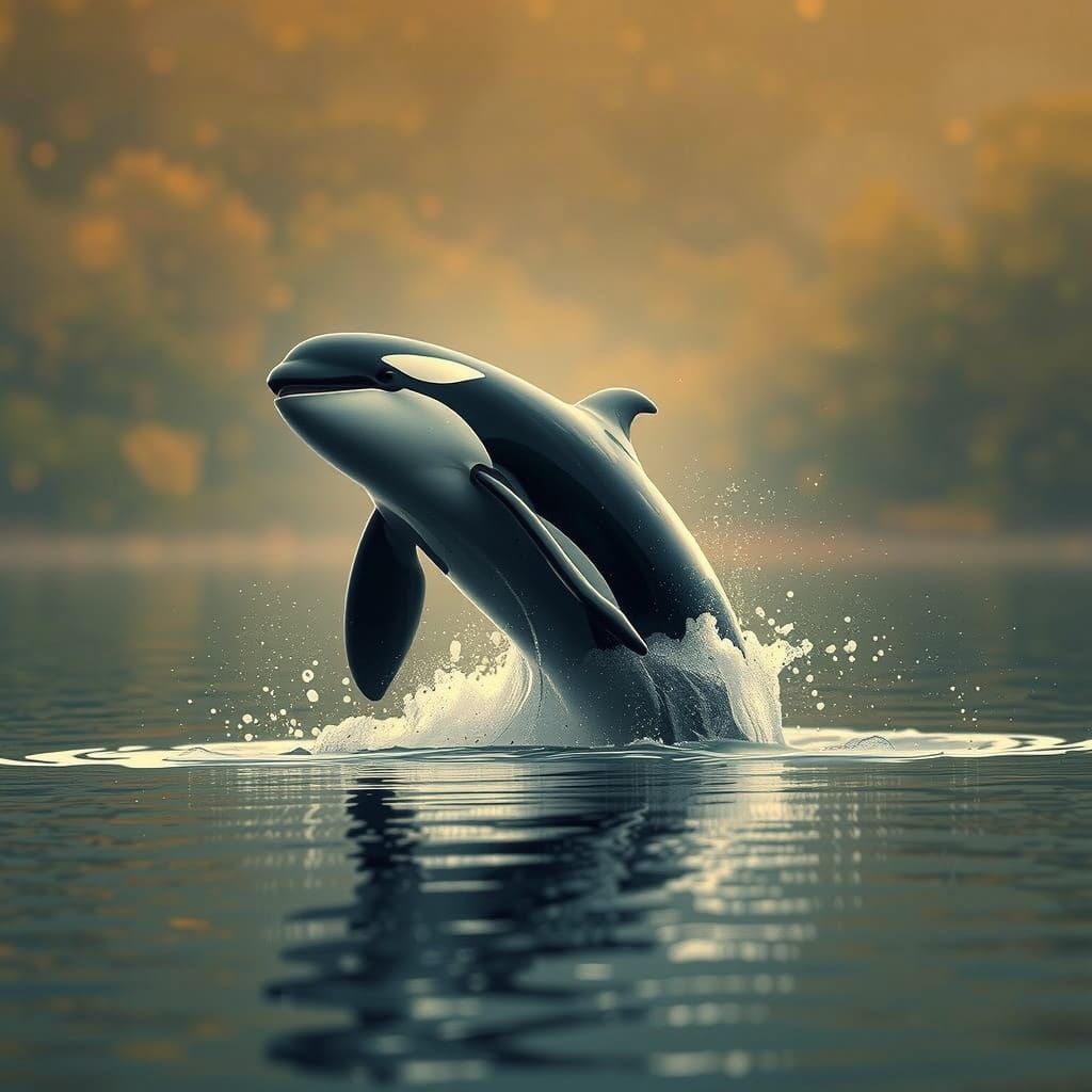 Majestic Orca Whale on Tarot Card in Golden Bokeh