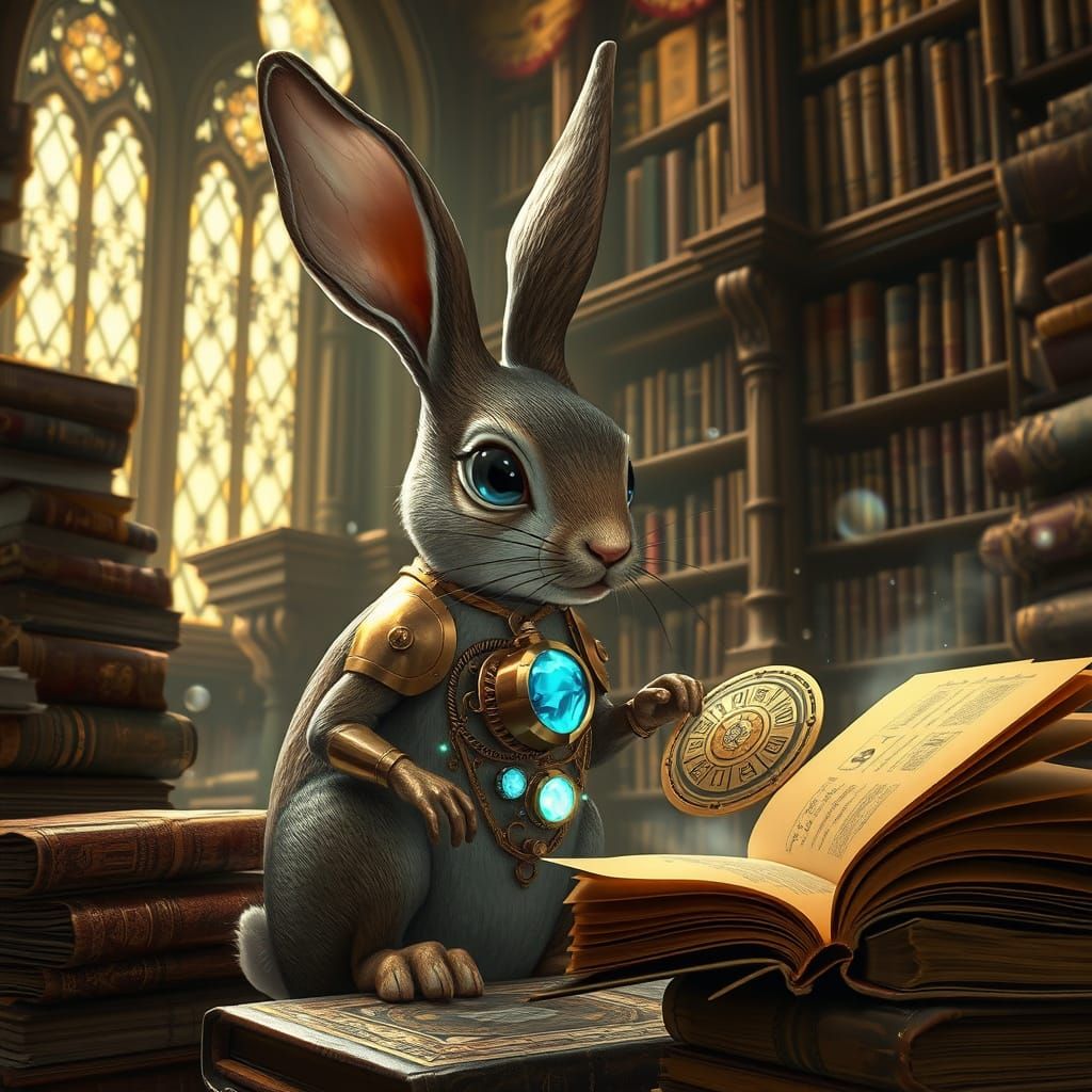 Steampunk Automaton Rabbit in Victorian Library