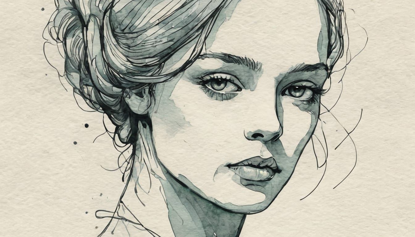 Elegant Woman Portrait in Ink Illustration Style