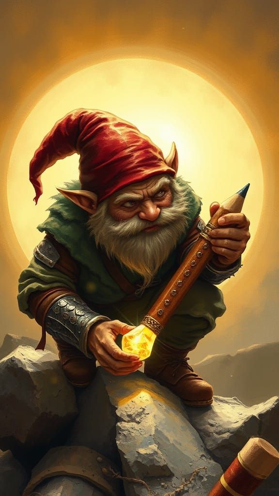 Dwarf in Whimsical Mining Scene, in Fantasy Art Style