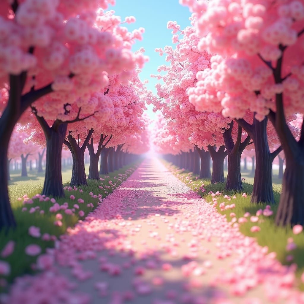 Cherry Blossom Path in Full Bloom: Fantasy Art