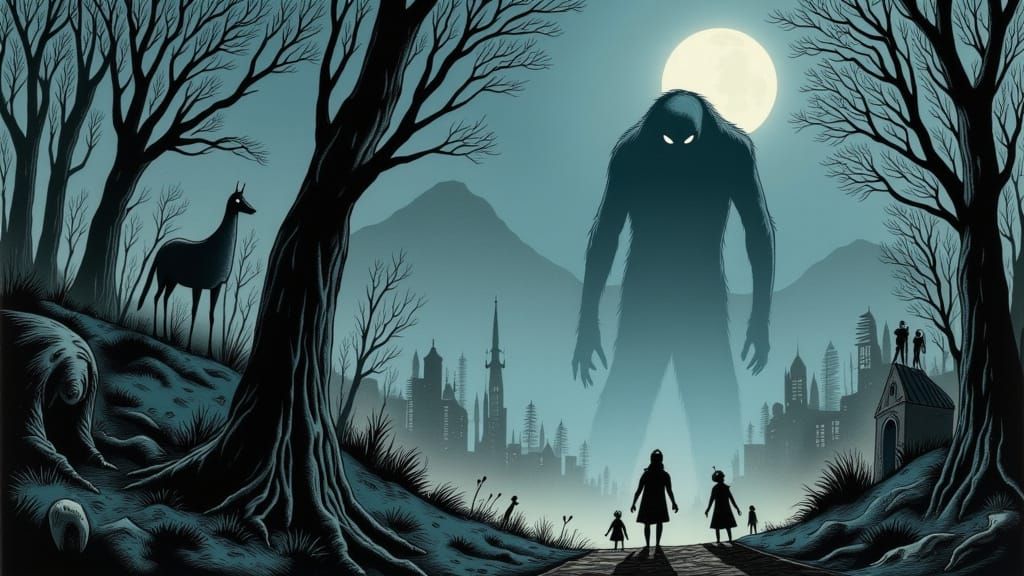 Comic Panel: Characters Hide From Shadow Monster