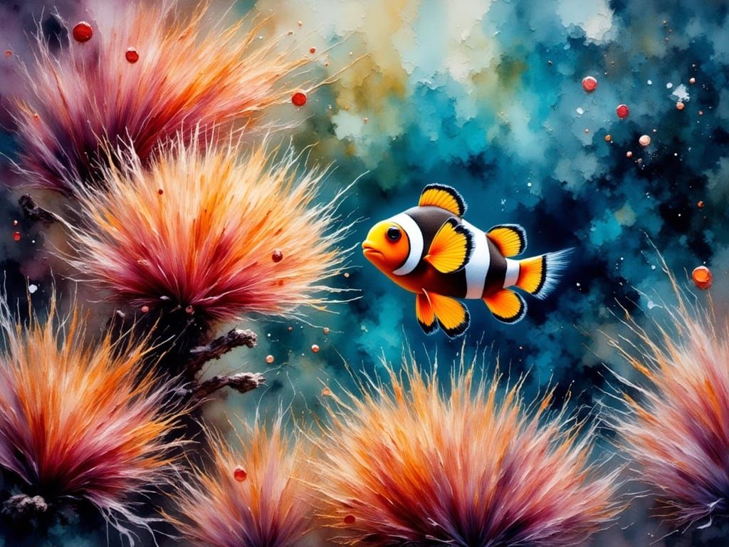 Vibrant Clownfish Amidst an Anemone's Delicate Coral