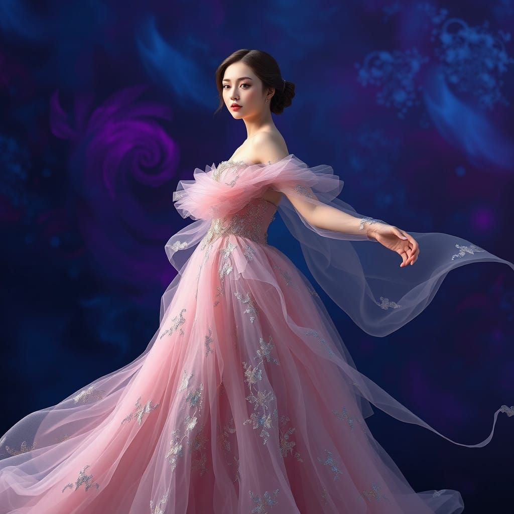 Ethereal Woman in Light Pink Gown