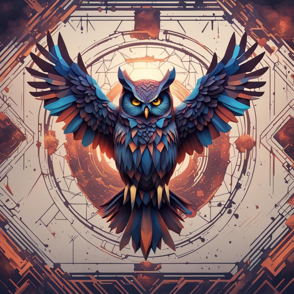 Geometric Zombie Owl in Dark Fantasy Style