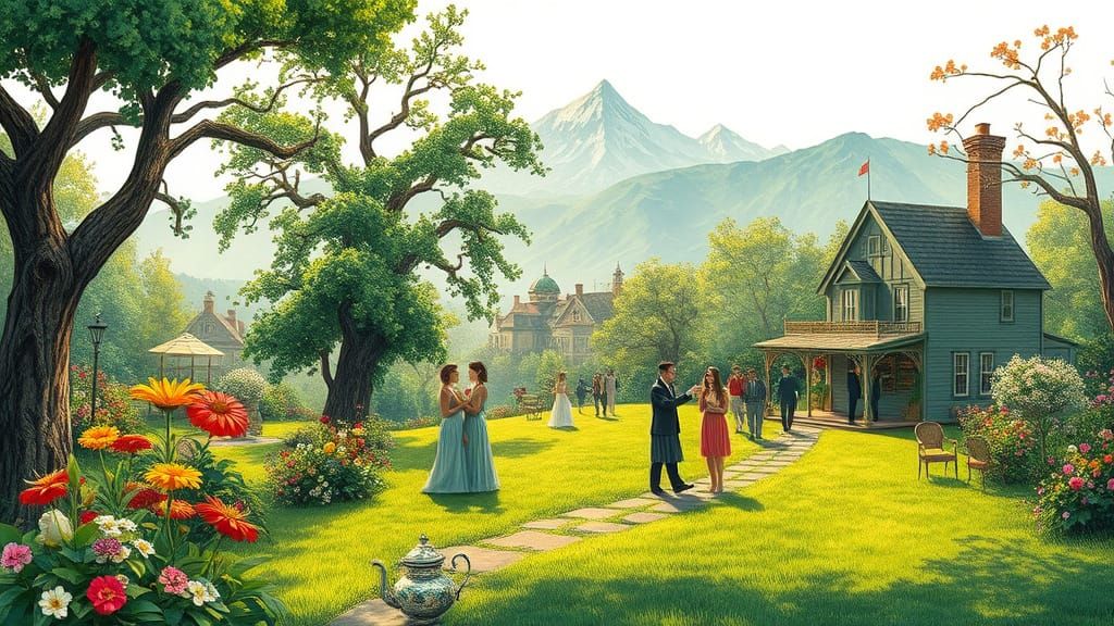 Whimsical Spring Garden Party in Post-Impressionist Style