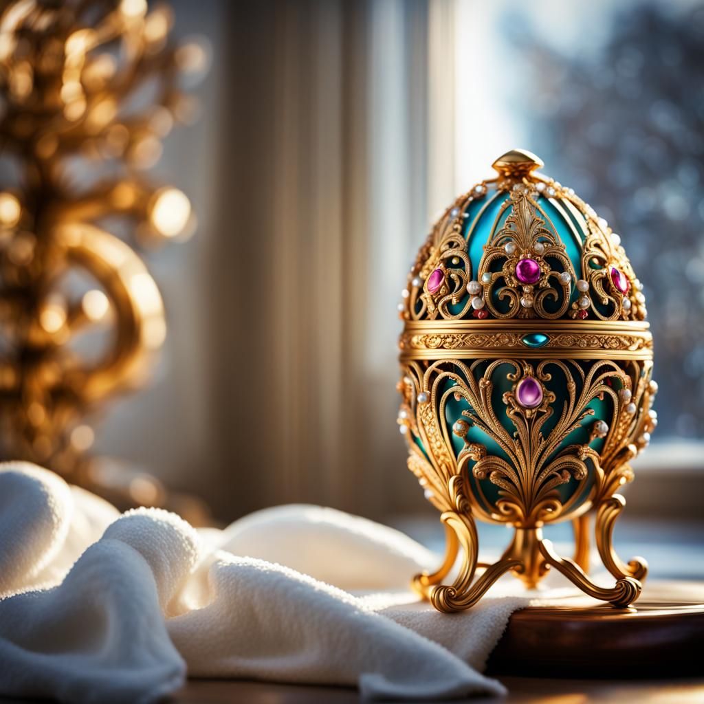 Bejeweled Faberge Egg in Winter Landscape