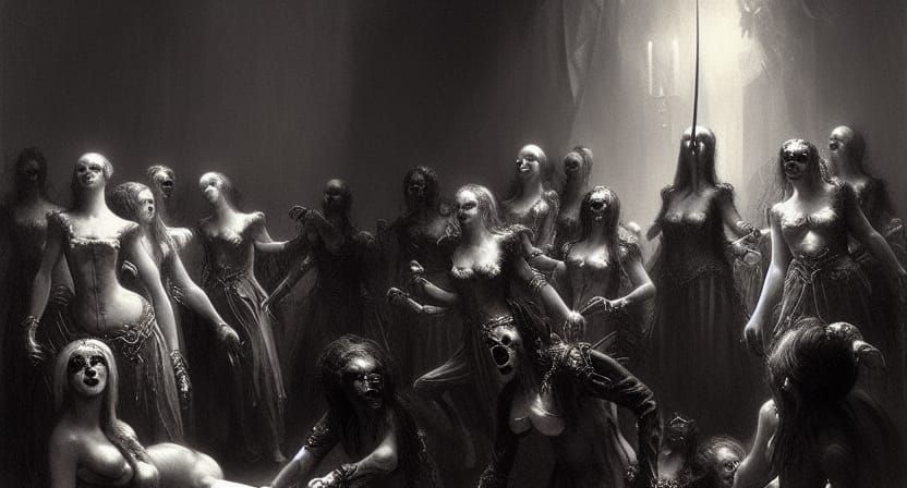 Creepy Clown Women in a Dark Carnival