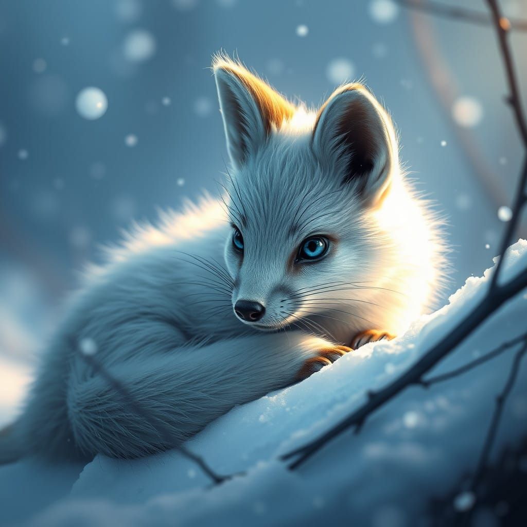 Fantastical White Fox in Snowy Landscape
