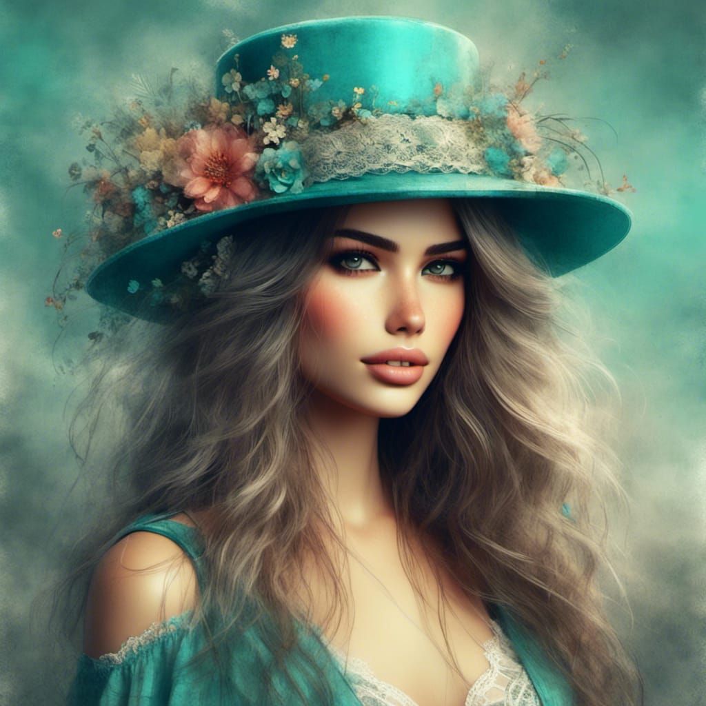 Stunning Woman in Turquoise Top Hat