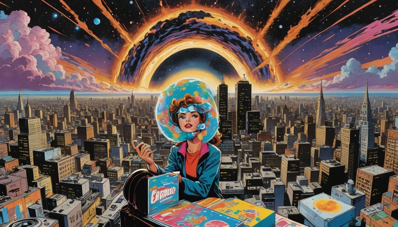 Woman, Black Hole, and 80s VHS Comic Art