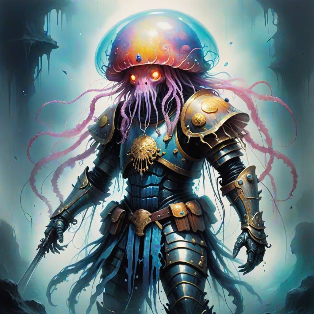 Vibrant Jellyfish Warrior in Armor