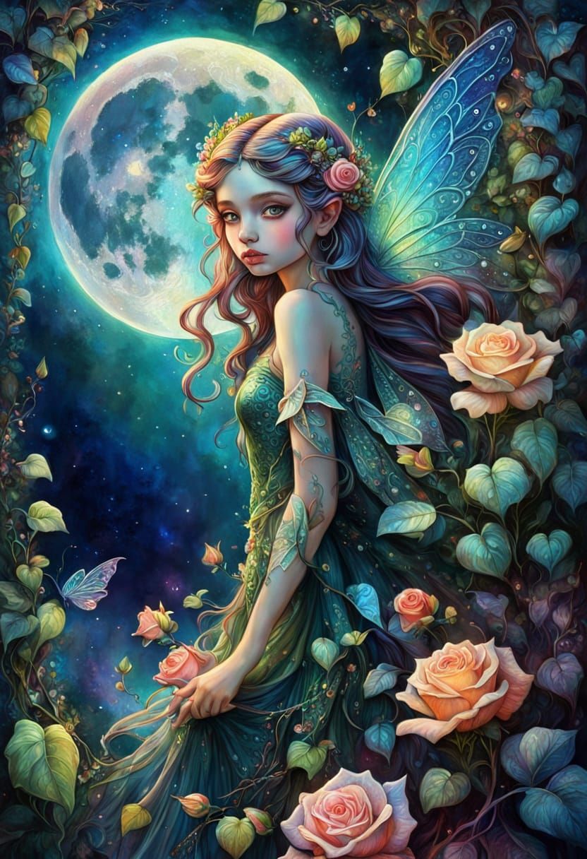 Fairy Wonderland with Vines and a Full Moon