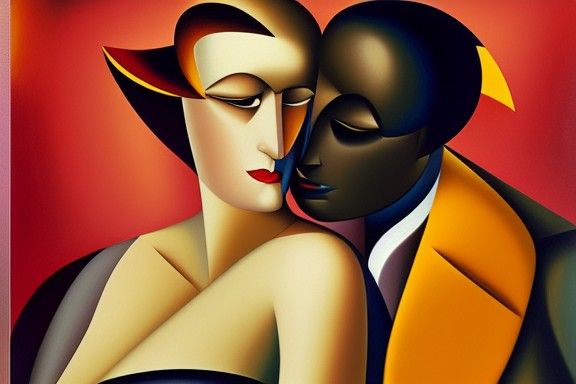 Art Deco Couple in Oil Painting Style
