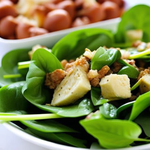 Cat with a baby spinach salad