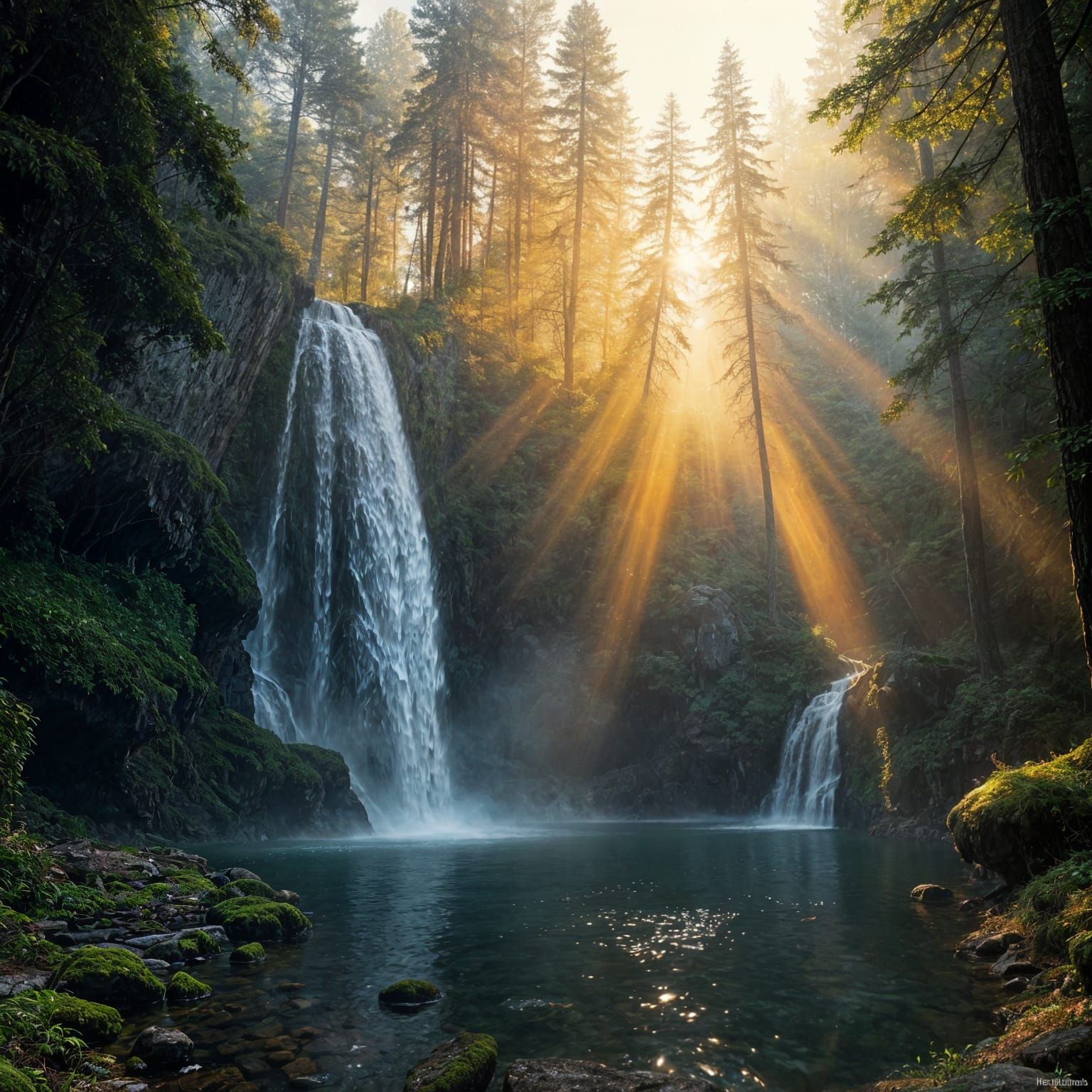Hidden Waterfall at Dawn: Cinematic Digital Painting