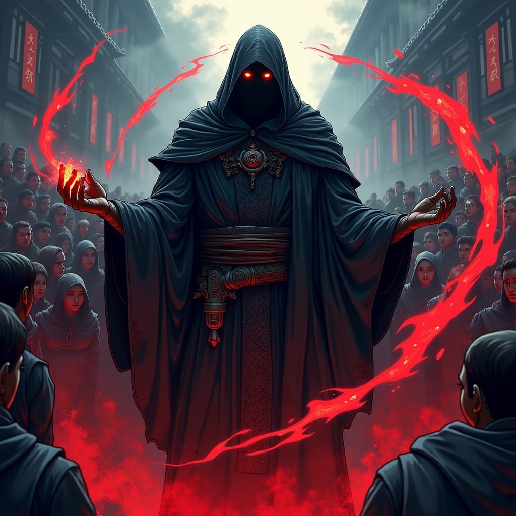 Dark Sorcerer Wields Black Magic in Manga Style