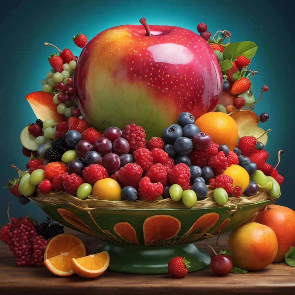 Colorful Fruit Bowl in Pop Surrealist Style