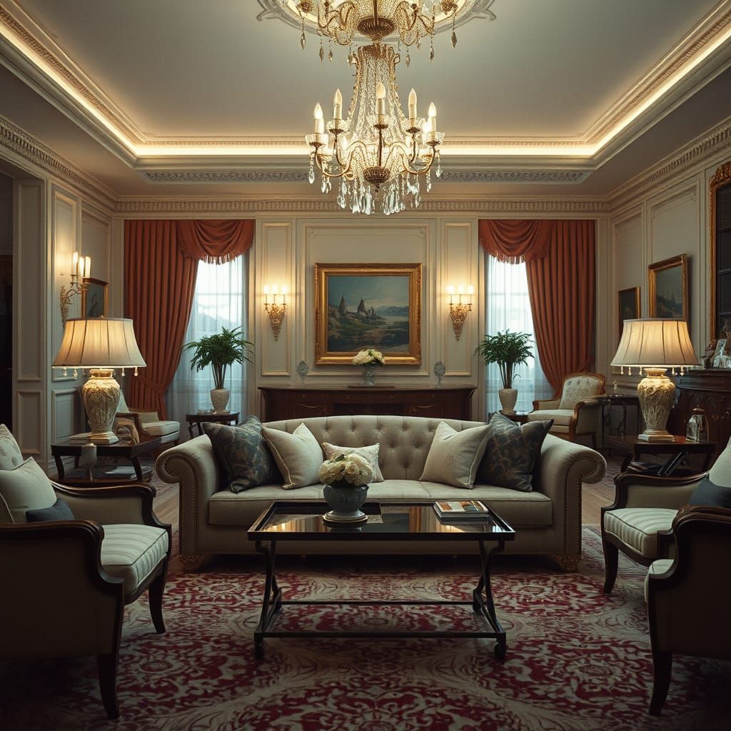 Luxurious Love Seat in Lavish Living Room: Film Still