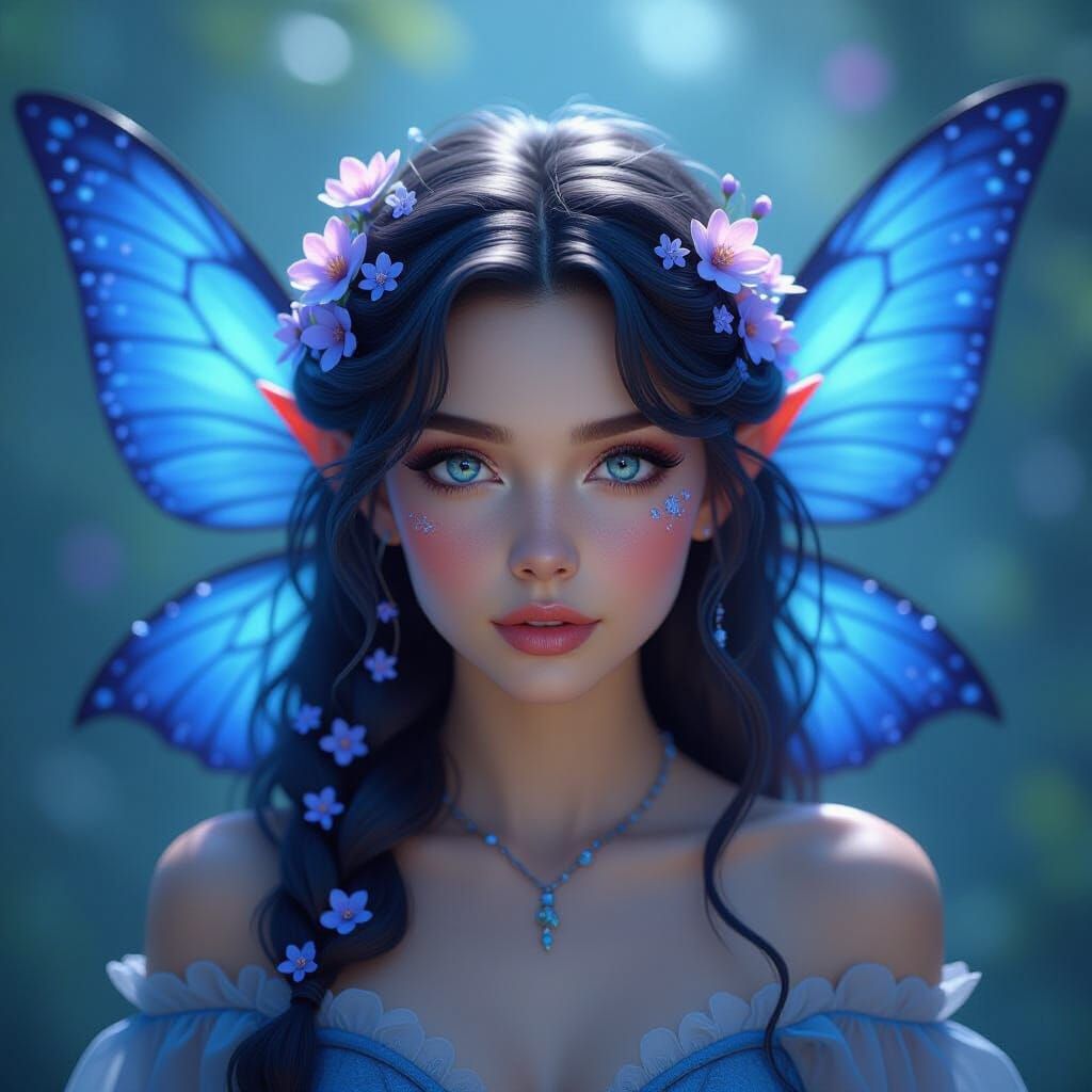 Ethereal Fairy with Blueberry Wings and Floral Hair