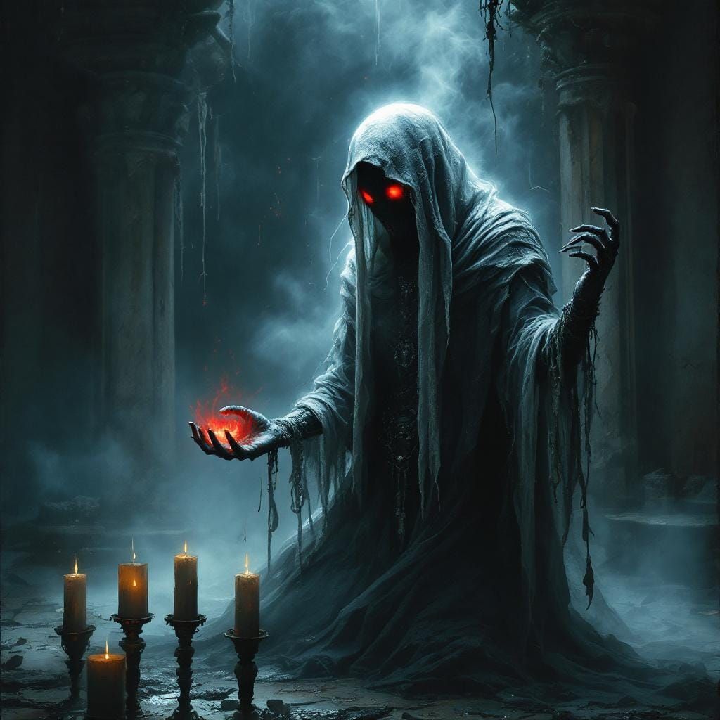 Mystical Ghost Fortune Teller with Red Aura