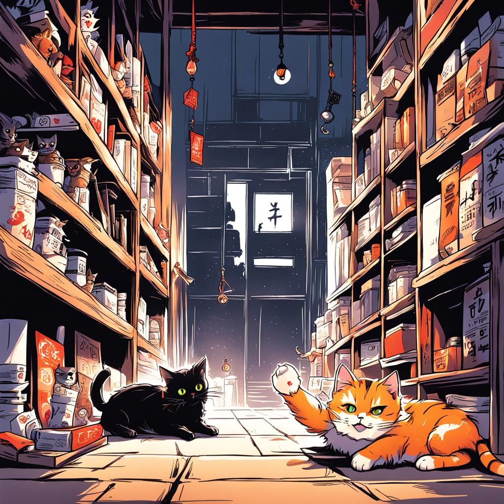 Mischievous Anime Cat Pushes Voodoo Doll