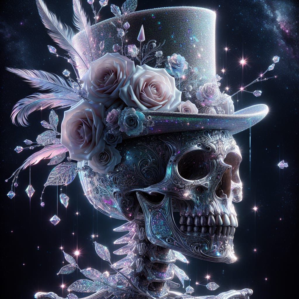 Gothic Skull with Iridescent Top Hat in Cosmos