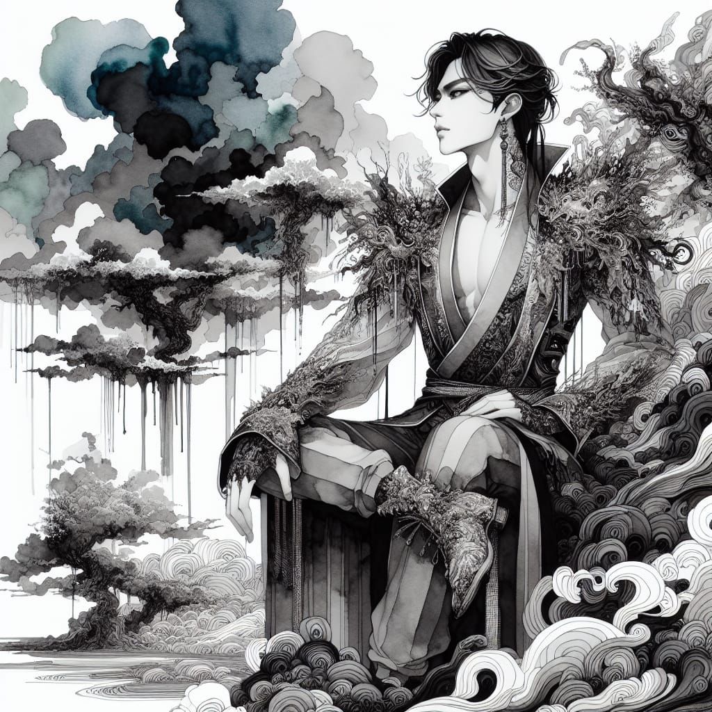 Ethereal South Asian Warrior Surrounded by Dark Fantasy Land...